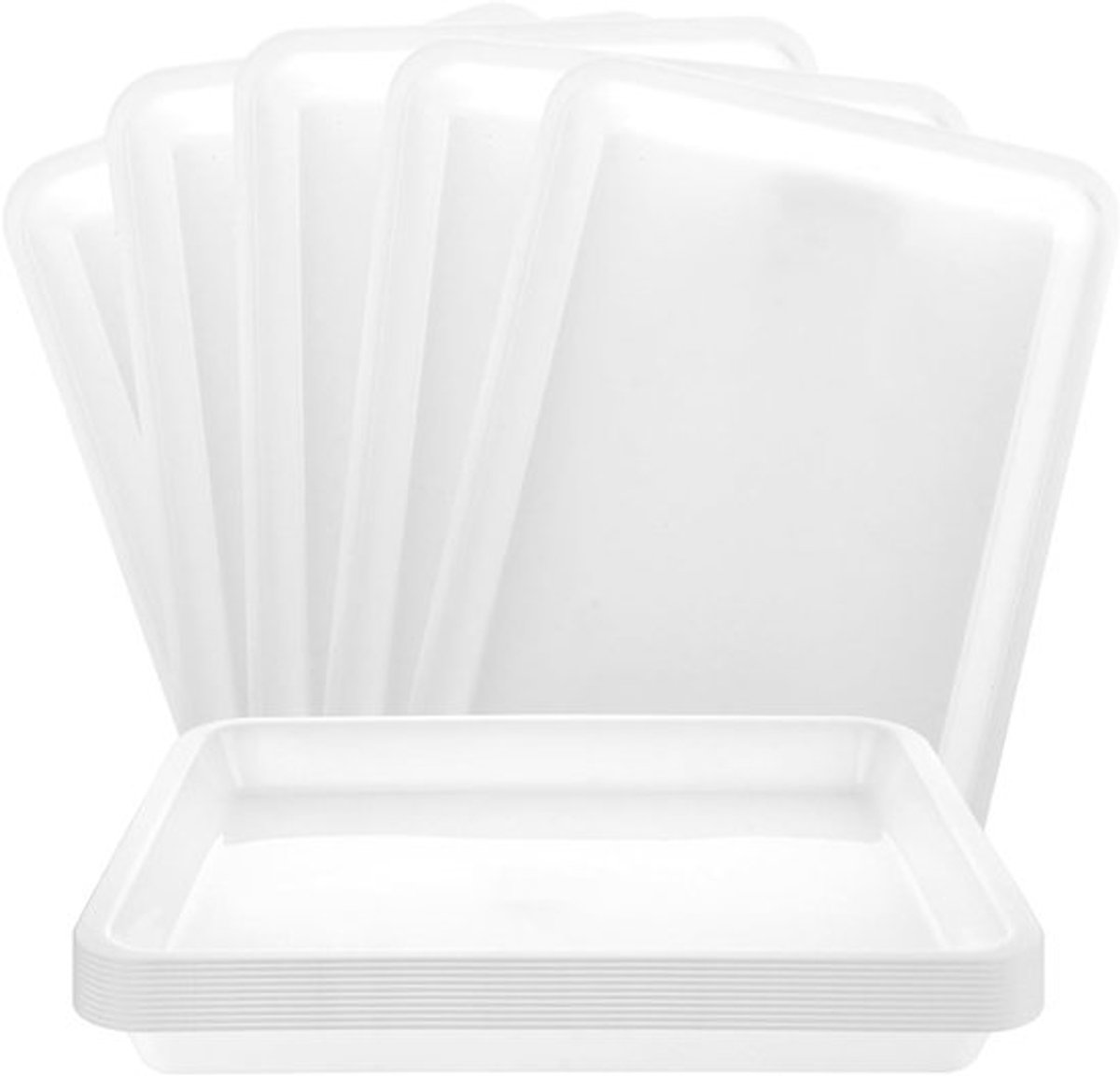 Rechthoekige Plastic Dienblad - 34.5 x 25.5 x 3.2 cm - Herbruikbaar, Groot voor Café, Bar, Feesten en Keuken, Wit