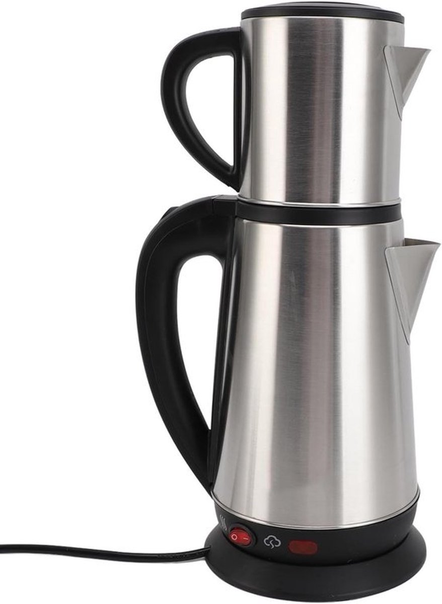 Elektrische Turkse Waterkoker Set - 1L en 2L RVS Dubbele Waterkoker voor Traditionele Turkse Thee en Kruidenthee Bereiding (EU Plug 220V)