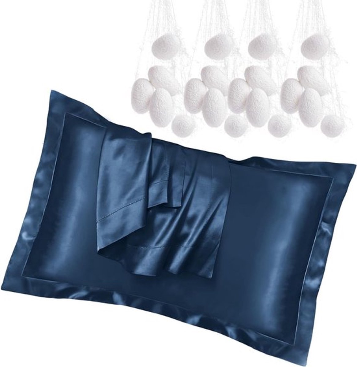 Luxueuze Zijde Kussenslopen 2-Pack (50x80cm) - Hypoallergeen, Zacht en Ademend voor Optimale Huid- en Haarverzorging, Perfecte Slapende Ervaring (Blauw)