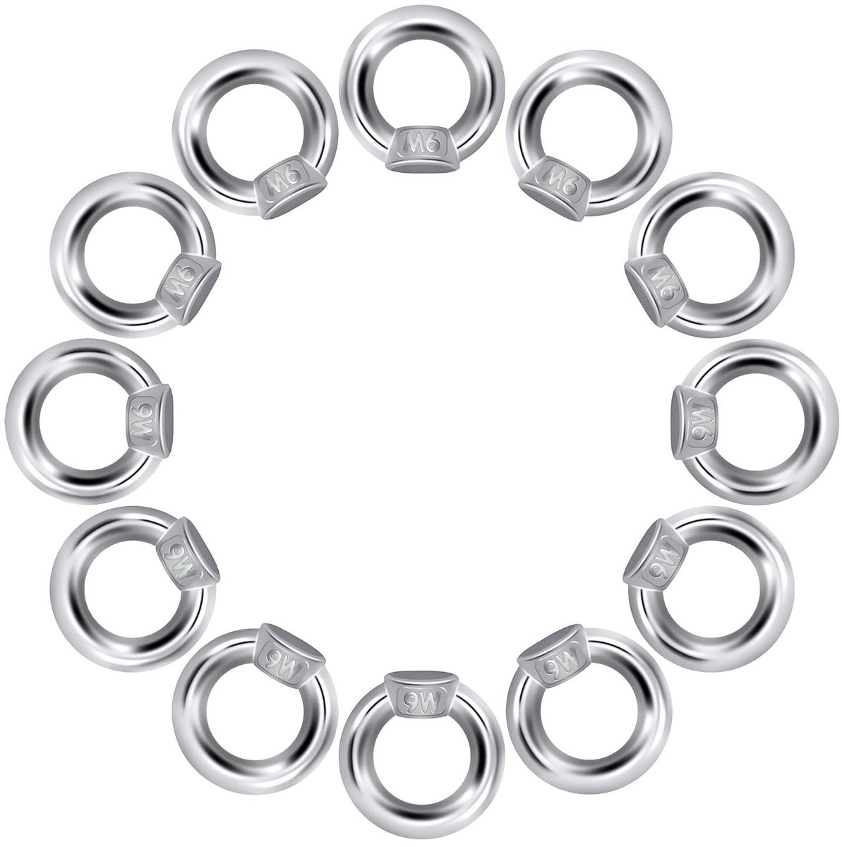 Ring M6 oogmoer 304 roestvrij staal - 12 stuks oogmoeren voor hijsaccessoires, bevestigingsmateriaal en oogringen