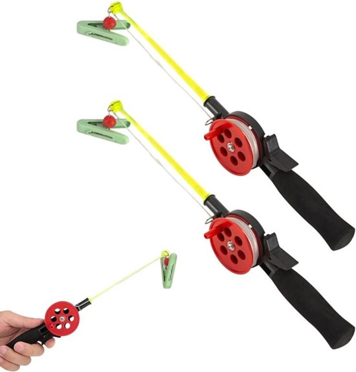 Verstelbare Vissershengels voor Kinderen met Klemaccessoires - Set van 2, 33.5 cm, Ideaal voor Garnalen en Krabben, Leuk Cadeau voor Jongens en Meisjes