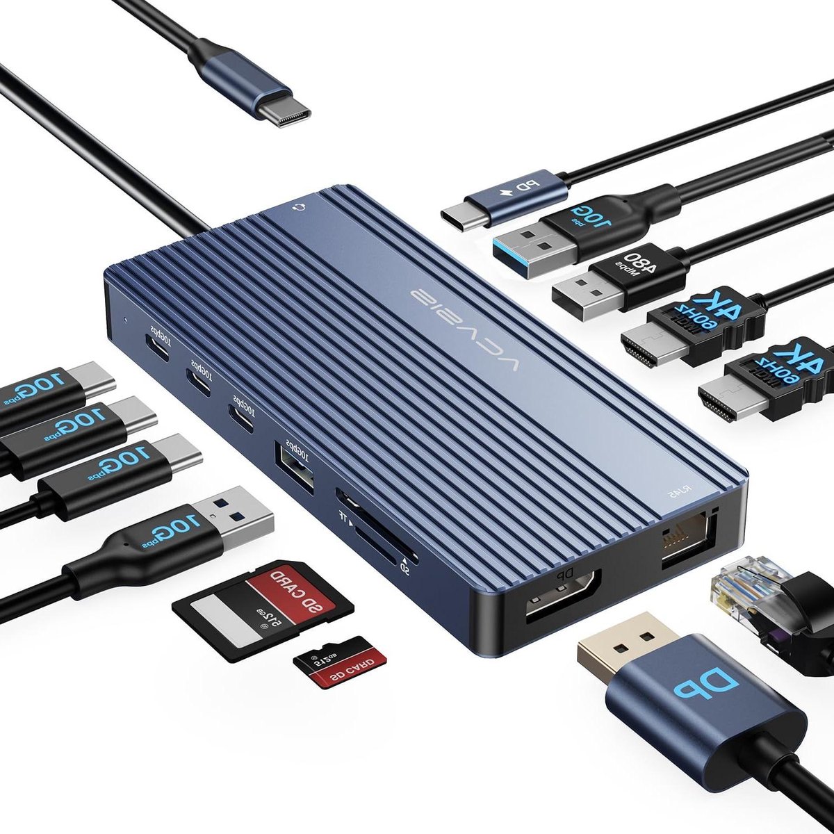 USB C Hub - Laptop Docking Station - Multitasken met schermen - 14 poorten - 4K 60Hz - Grijs