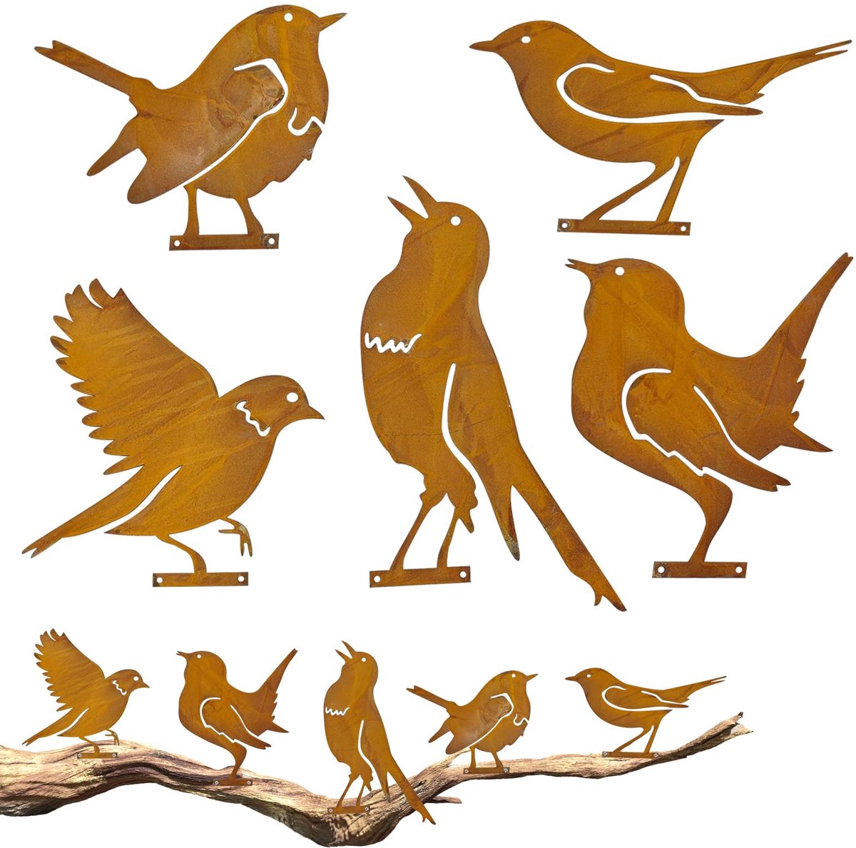 SnelShoppen - LXYYDS 5 stuks Roestige Vogels Tuindecoratie, Herbruikbare Tuinstekers van Patina voor Tuin, Patio, Park en Omheining