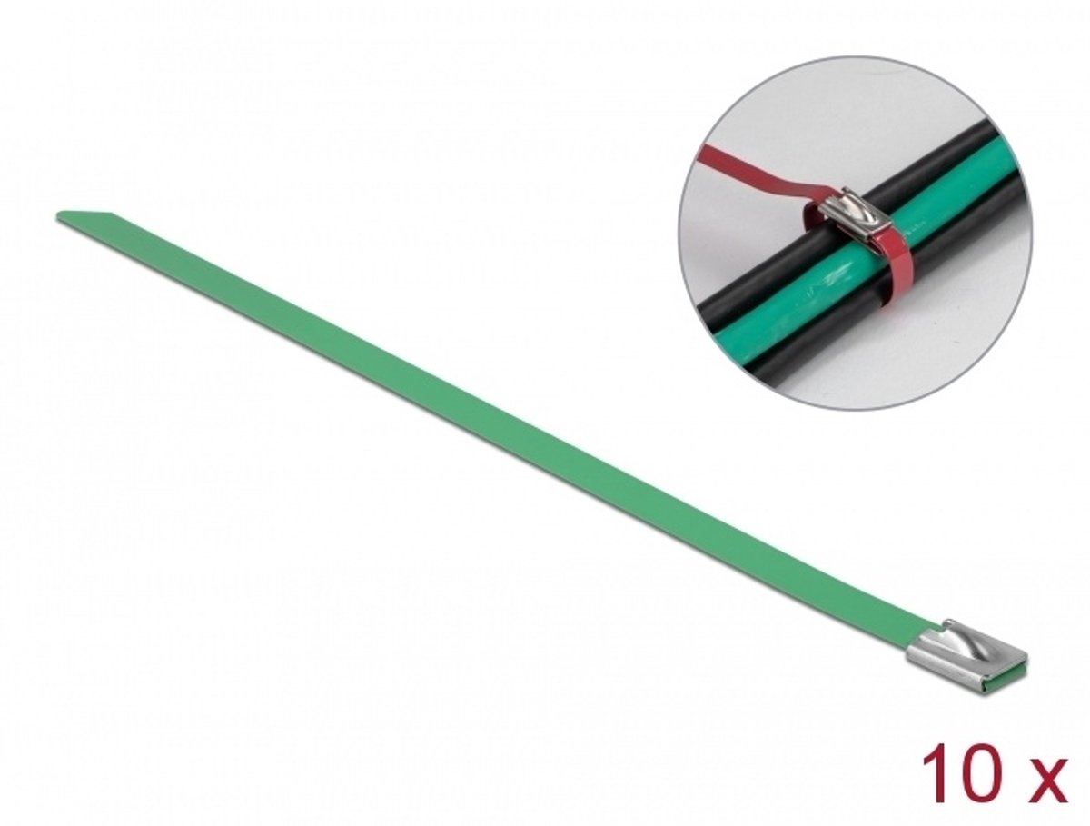 Delock Stainless Steel Cable Ties L 300 x W 7.9 mm green 10 pieces
