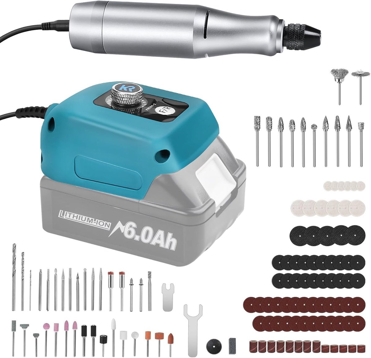 Draadloze Rotatietool met Variabele Snelheid, 0-18000 rpm, Voor Schuren, Graveren en Polijsten met 124 Accessoires (Batterij Niet Inbegrepen)