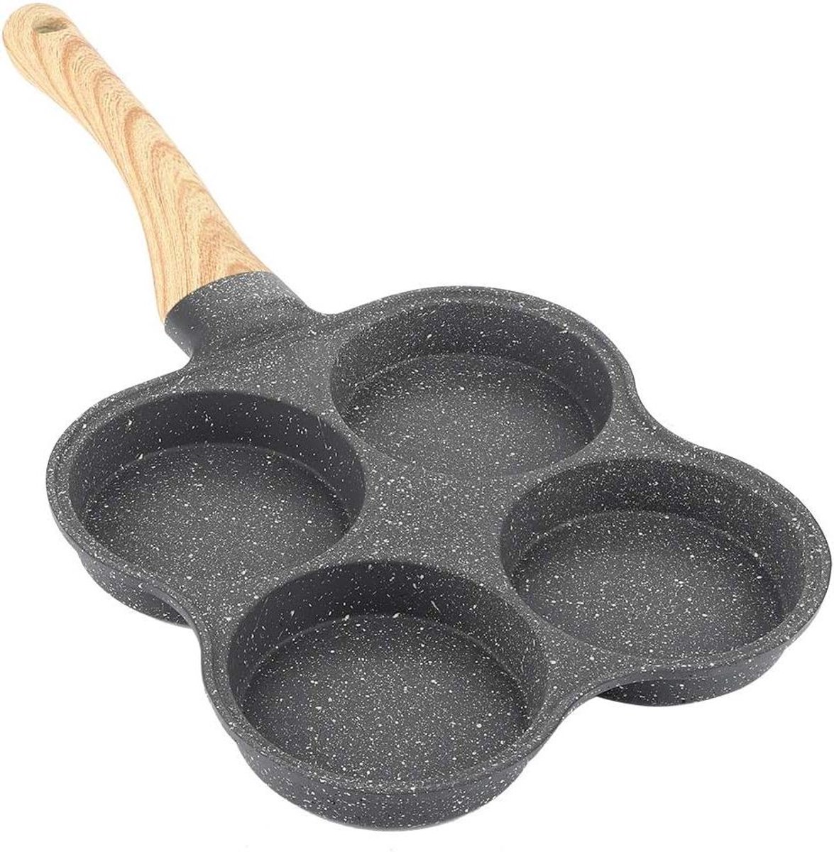 Koekenpan 4-in-1 - Omeletpan Burgerpan - Ontbijt Maken - Vier Gaten - 36.5 cm - Zwart