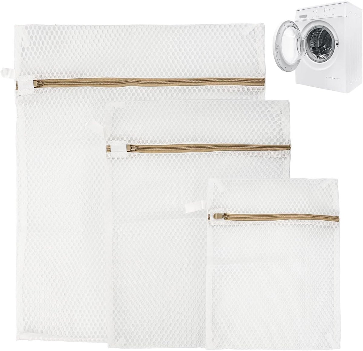 Set van 3 waszakken van katoen, fijne netten voor delicate was, inclusief bh, ondergoed en sokken in 3 maten (25 x 30 cm, 30 x 40 cm, 40 x 50 cm) met rits voor optimale bescherming