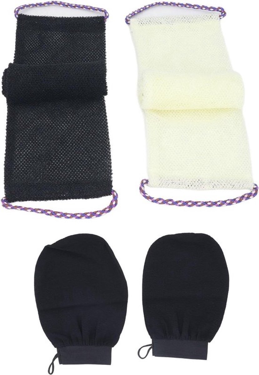 Set van Afrikaanse Bad Spons en Exfoliërende Rugschrobber met Badhandschoenen voor Zachte Huidverzorging en Gemakkelijke Opberging in Roze Beige