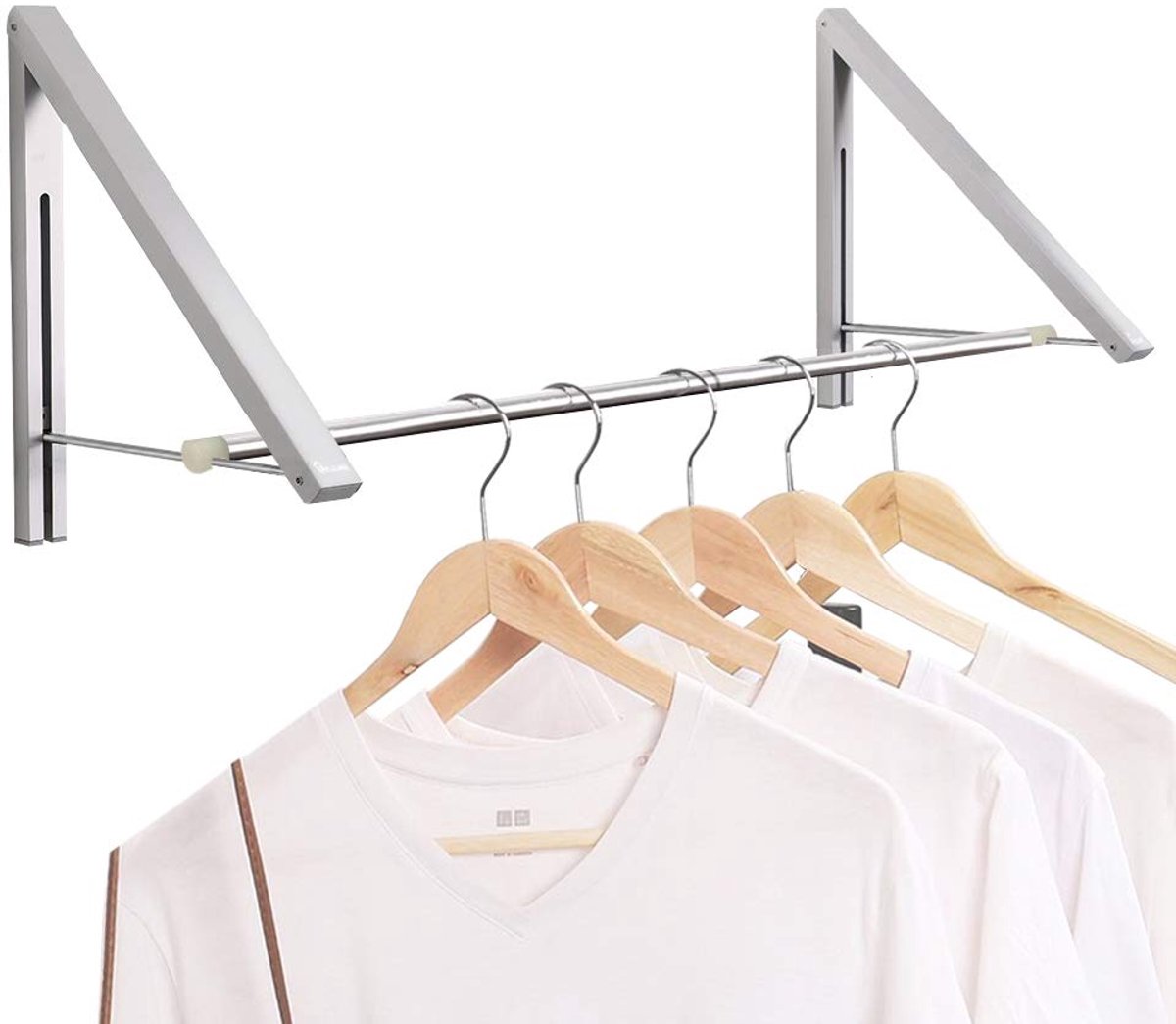 SnelShoppen - Wasruimte Droogrek Wandmontage met Kleerhanger - Opvouwbare Muur Kapstokken Aluminium - Ruimtebesparende Organizer in Zilver - 2 Racks m