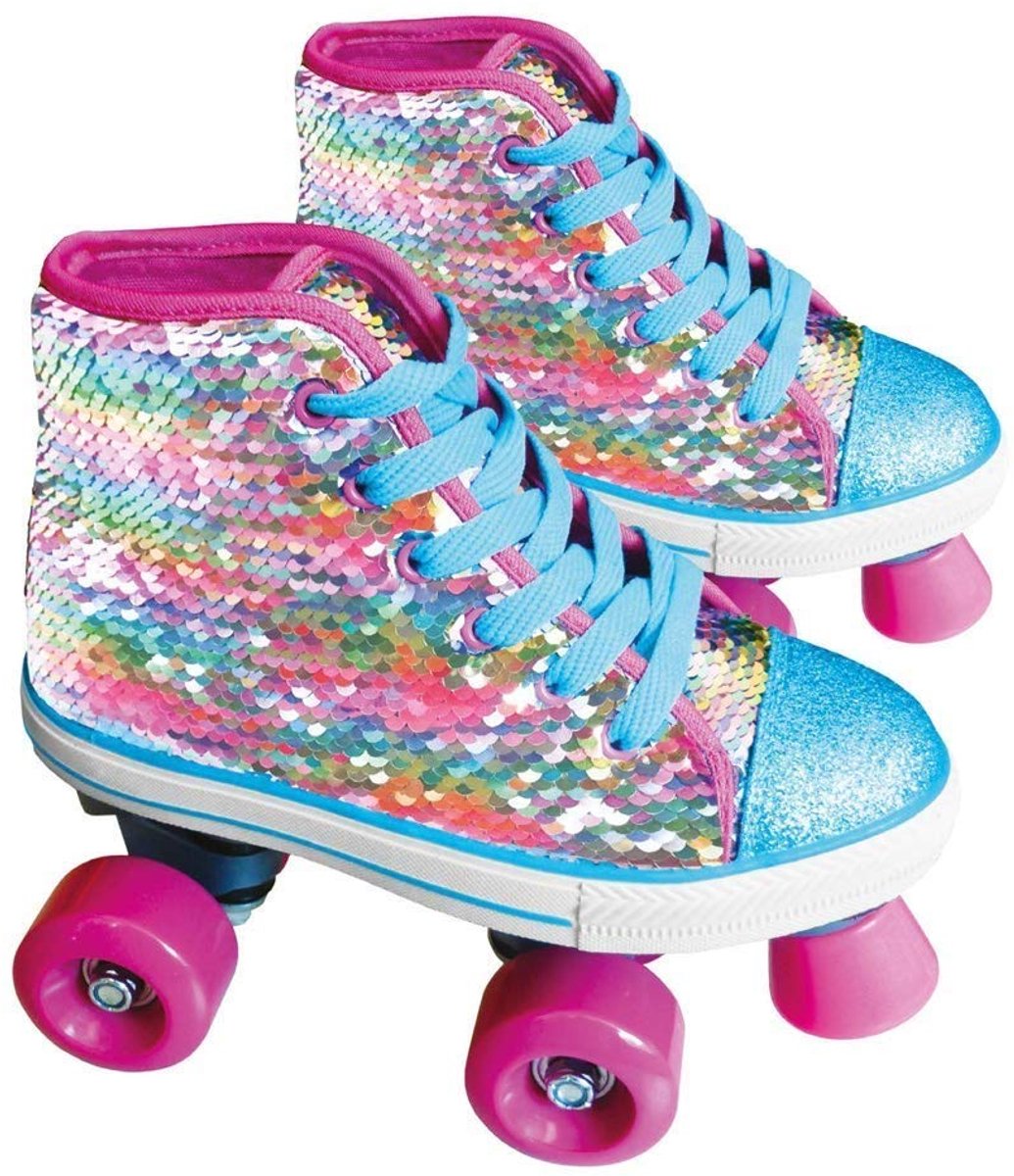 SnelShoppen - Rolschaatsen voor Meisjes Girabrilla, Uittrekbaar, 2 Maten, 4 Wielen, Maat 35-36, Quad-Skates met Draaibare Pailletten, Sneaker-Fit, Wie