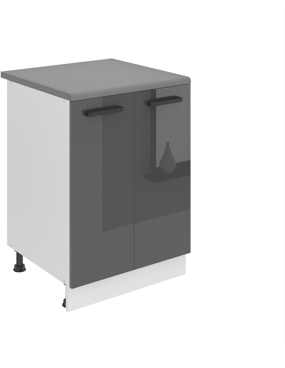 BELINI Keukenonderkast SD2 60 cm met 2 Deuren met Werkblad - Zilver Hoogglans