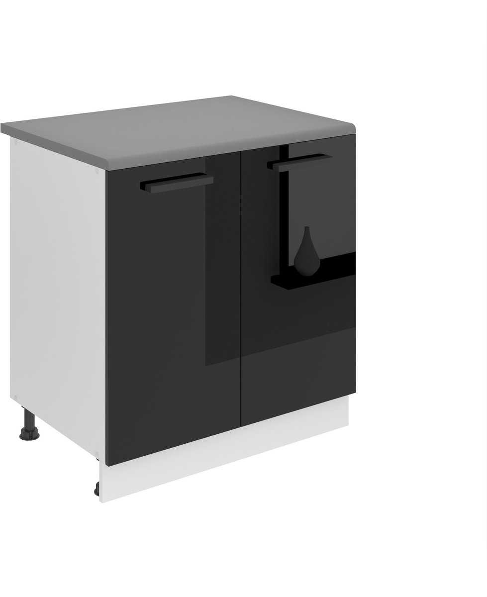 BELINI Keukenonderkast SD 80 cm met 2 Deuren met Werkblad - Zwart Hoogglans