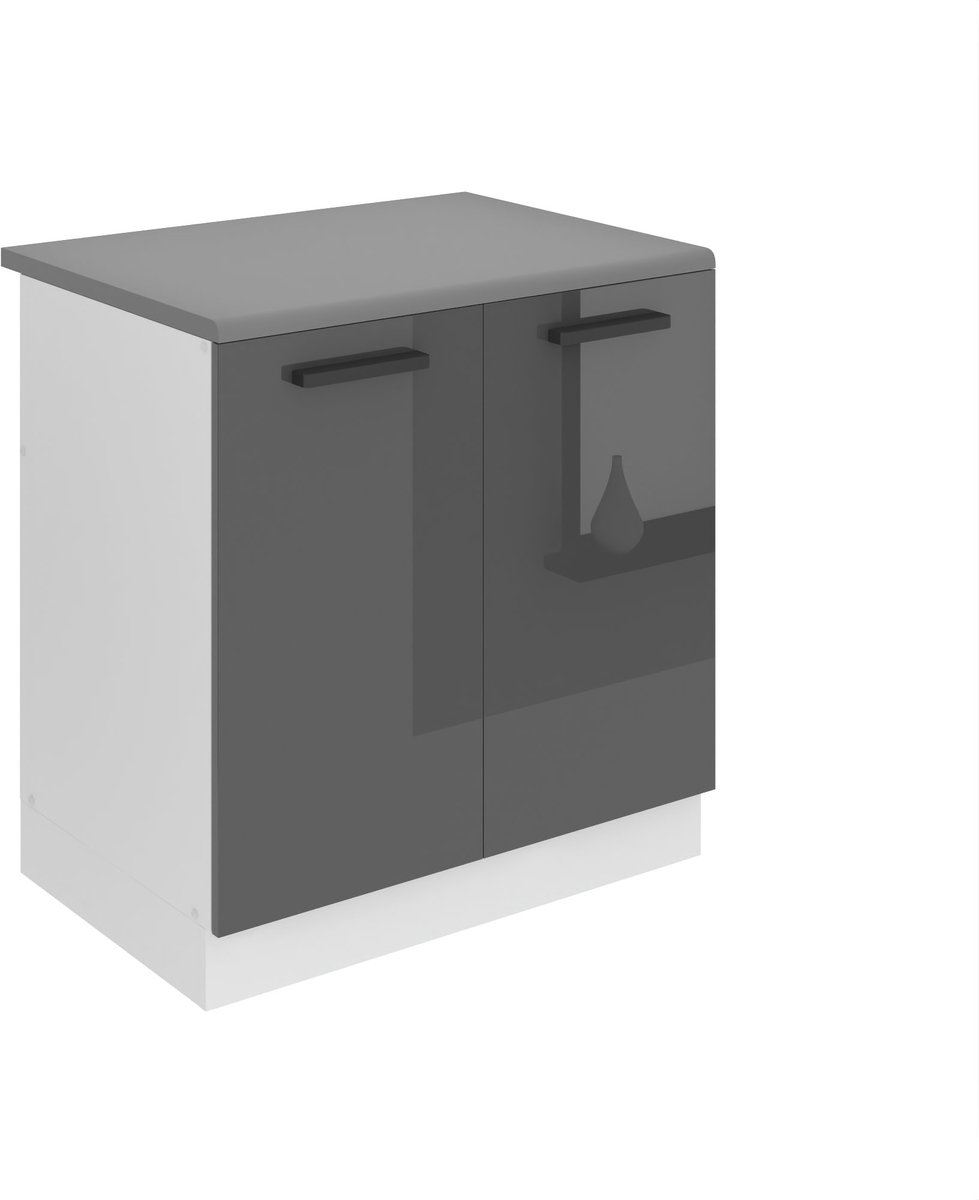 BELINI Spoelbakkast SDZ 80 cm met 2 Deuren met Werkblad - Zilver Hoogglans