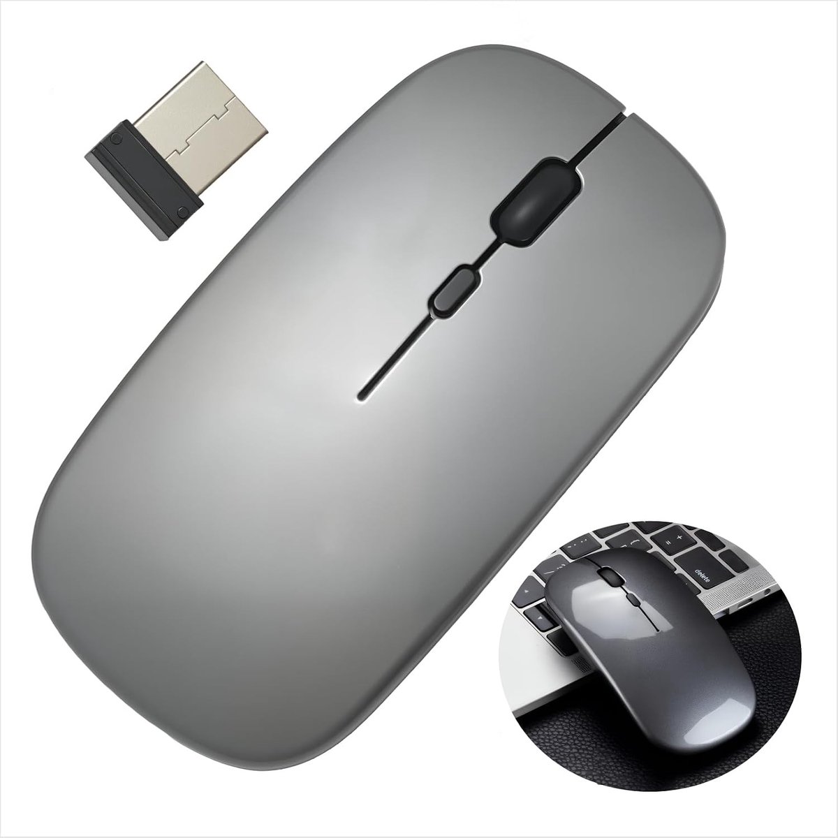 Draadloze muis, stil en oplaadbaar, USB-C en Bluetooth 2.4G, ideaal voor kantoor en studie, ergonomisch ontwerp, compacte afmetingen 11.2 x 5.8 x 2.8 cm