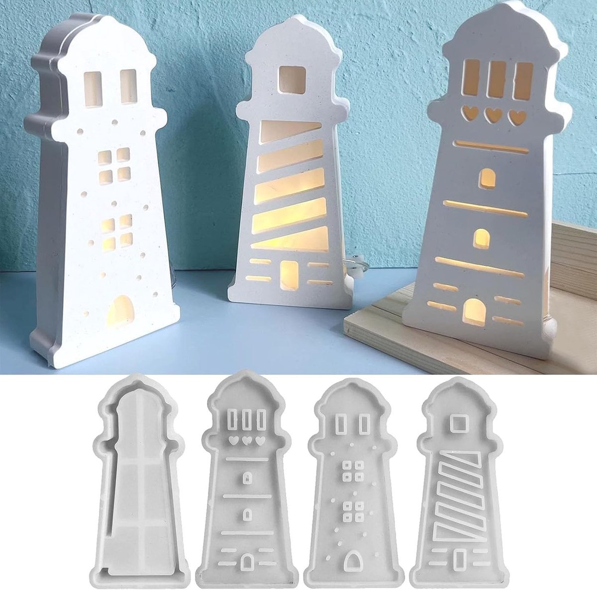 Lighthouse siliconen mallen set van 3 voor gips gieten, decoratieve mallen en paasprojecten
