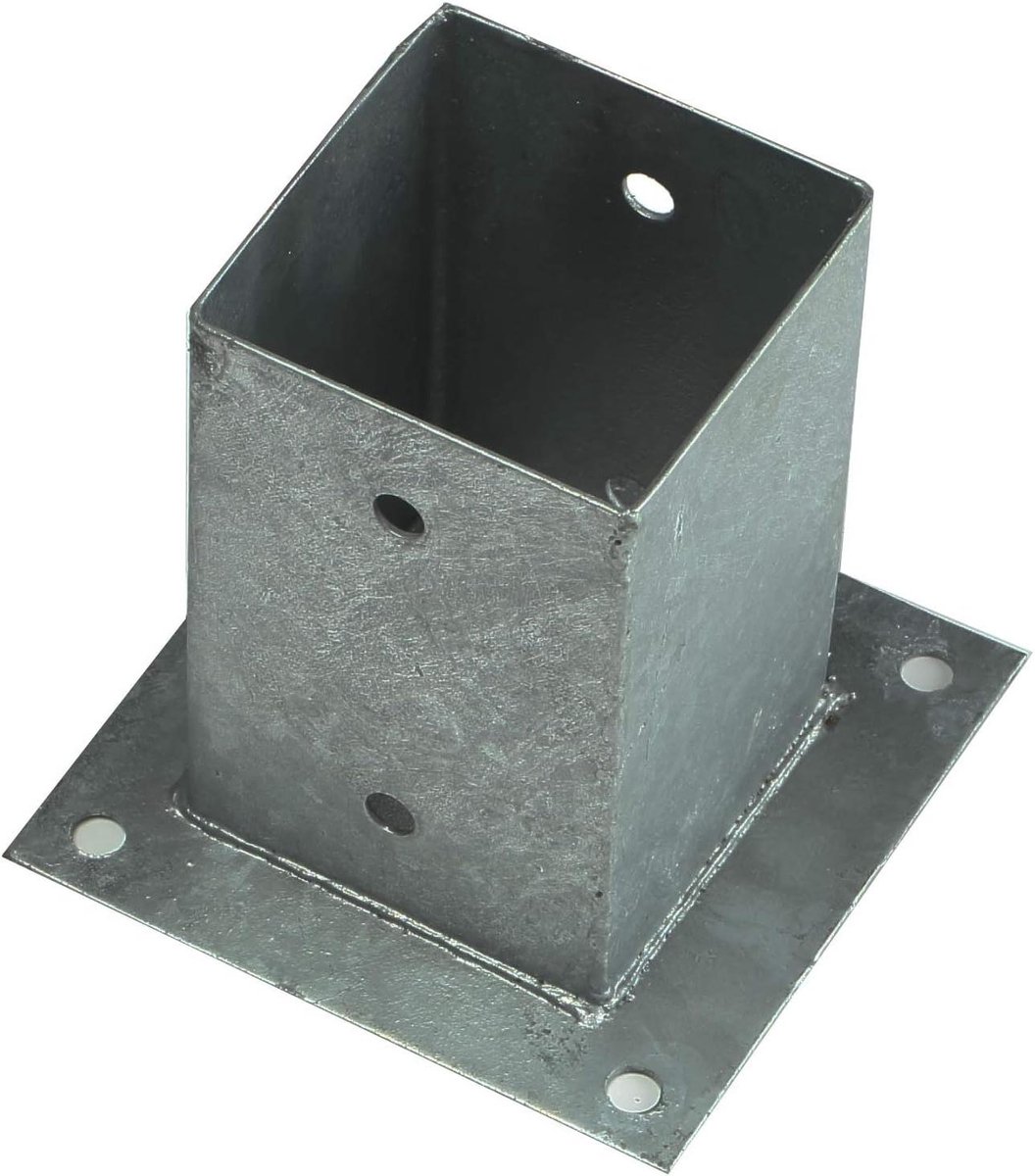 Paalhuls met bodemplaat - Paaldrager opschroefbaar - Palen bevestigen - Verzinkt staal - 70x70 mm - Grijs