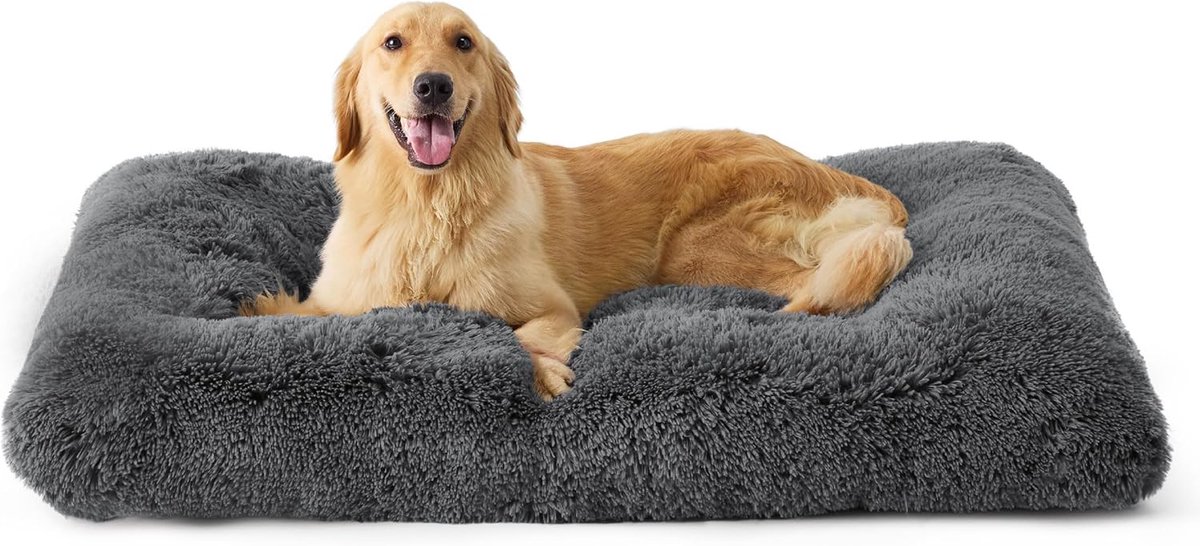 Bol.com Kalmerend pluizig hondenbed voor XLarge huisdieren - Extra groot wasbaar hondenkrat matras grijs 104 x 74 x 8 cm dog bed... aanbieding