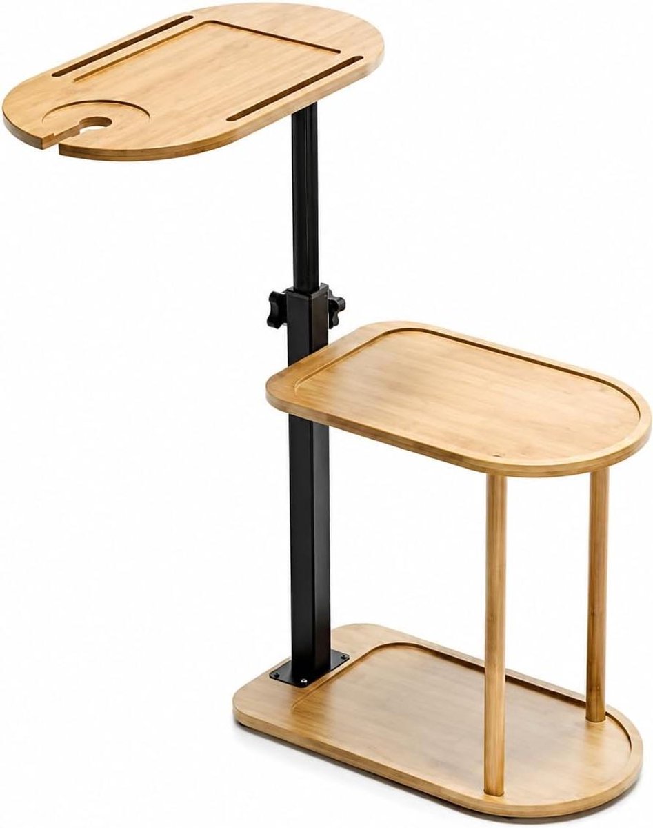Bijzettafel - C-vorm tafel - Ontspannen gebruik - 360 graden draaibaar - 42-80 cm - Zwart
