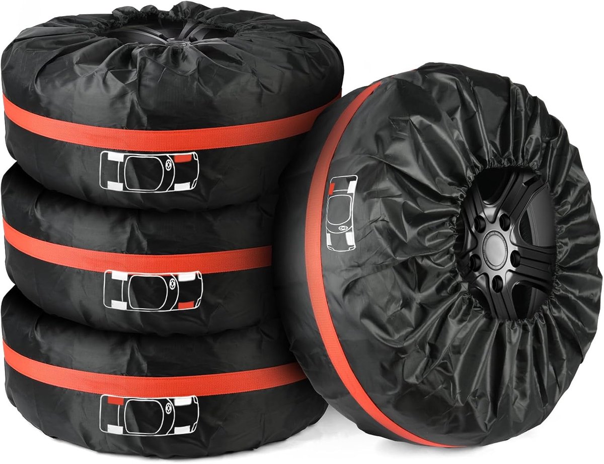 SnelShoppen - Bandentassen set van 4 stuks, bandenbeschermingshoes 33-18 cm met draaggreep, voor winterbanden en zomerbanden, zwart, S (diameter 66 cm