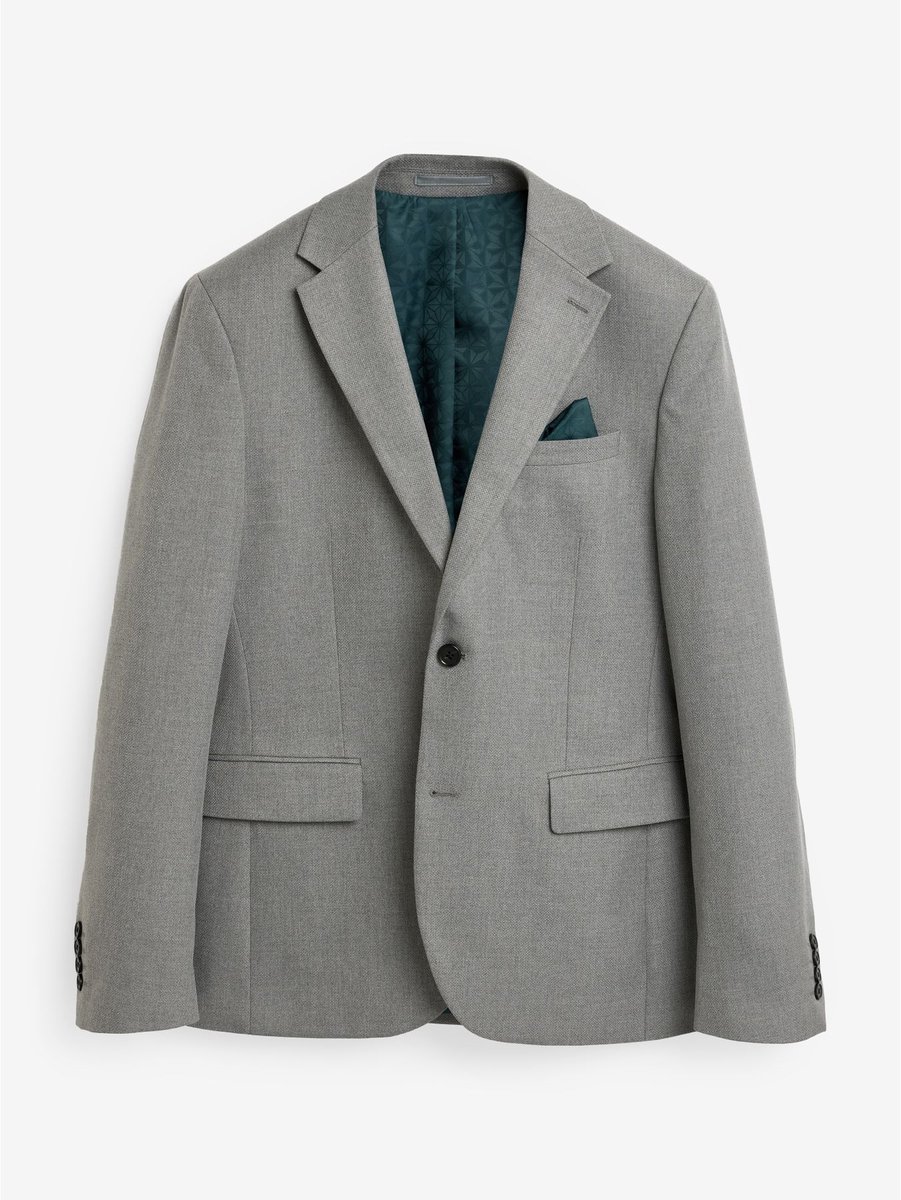 Next - Heren - Slim Fit - Kostuum met textuur: colbert - Long - Grijs