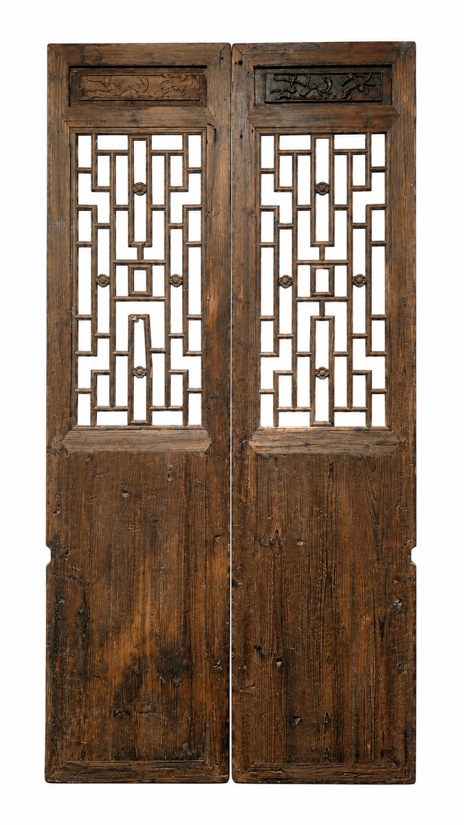 Fine Asianliving Antieke Chinese Houten Panelen Set/2 B125xH257cm Bruin