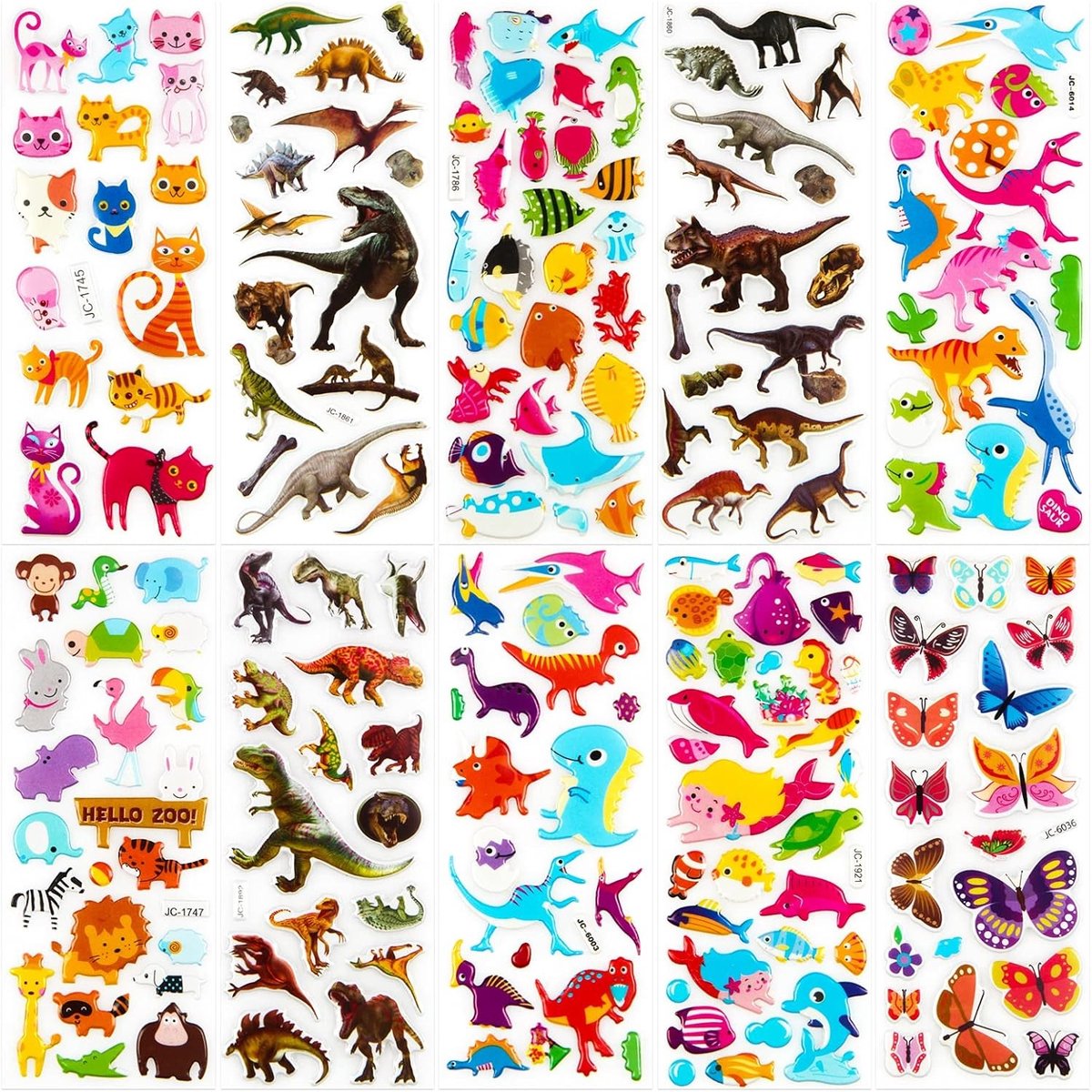 Puffy Stickers voor Kinderen - 52 Bladen met 3D Dierenstickers, Inclusief Vlinders, Dinosaurussen en Zeedieren - Meer dan 1100 Stickers voor Jongens en Meisjes