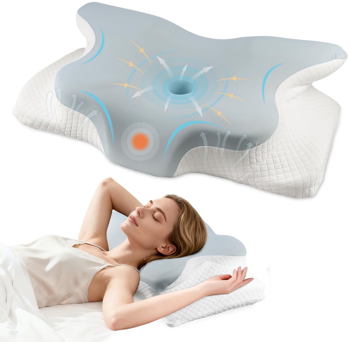 SnelShoppen - Aischens Ergonomisch Traagschuim Kussen voor Alle Slapers - Neksteunkussen, Hoofdkussen, Orthopedisch Kussen, Zijslaapkussen voor Zijsla