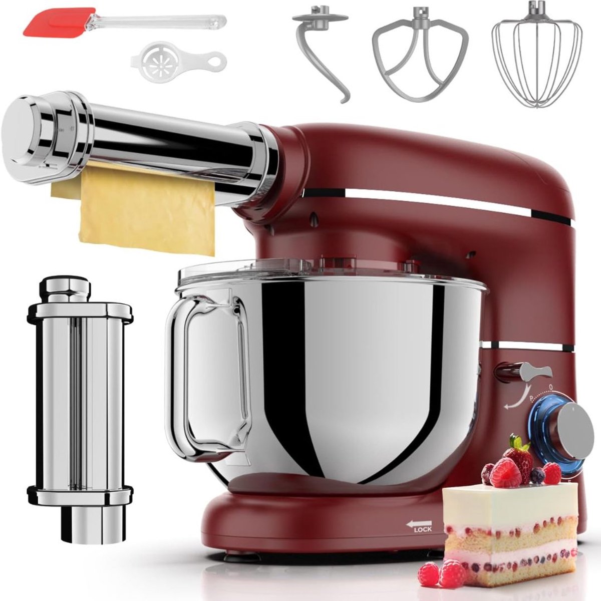 SP® Deegmachine - Kneedmachine - Mixer met Kneedhaak - Rood - 38cm x 32cm x 24cm