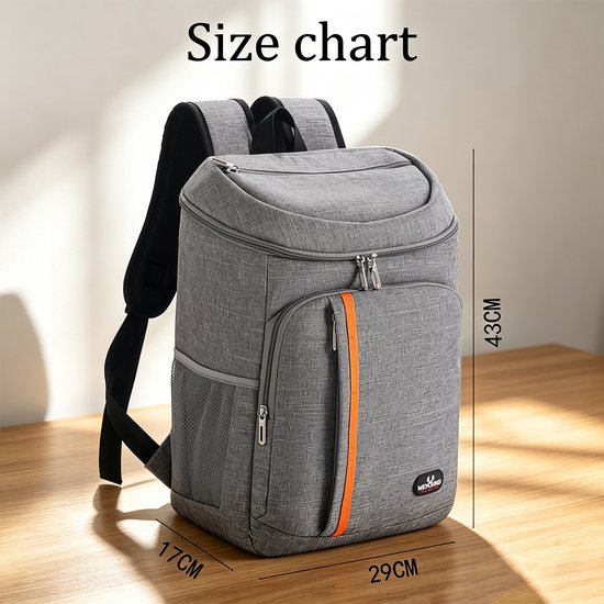 Geïsoleerde picknickrugzak - Waterdichte en verkoelende rugzak met grote inhoud - 23 l - Lekvrije picknicktas - Geschikt voor kamperen, picknicks, barbecues, reizen en buitenactiviteiten - Klassieke stijl - Lichtgrijs — afbeelding 5