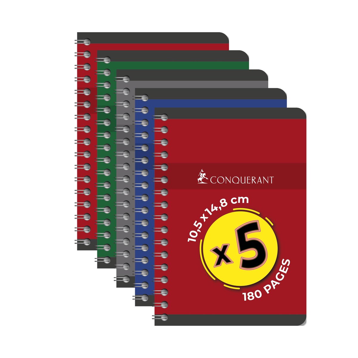 SnelShoppen - Set van 5 A5 Notitieboeken met Kleine Ruitjes, 5 mm, 180 Pagina's, Spiraalbinding, Gerecyclede Kaarten, Verschillende Kleuren voor Schoo