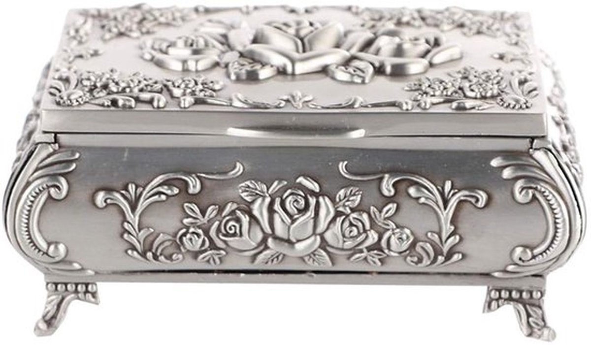 Sieradendoos Antiek - Juwelendoos Bloemenmotief - Make-up-organizer - Cadeau voor Verjaardag - Decoratieve Kist - Vintage Design (9 x 6,5 x 4) - Sieradenkist
