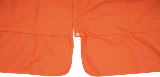 Oranje parasolhoes met klep en oogjes.