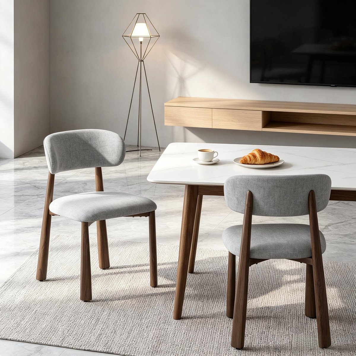 Clruro Eetkamerstoel Set van 2 - 48 x 52,5 x 82 cm - Ergonomisch - Chenille/Metaal - Grijs