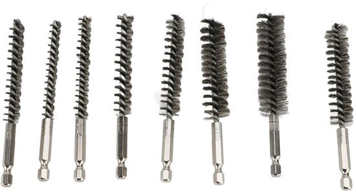 Pijpborstel Set 8 Stuks - 304 Roestvrij Staal - Buisborstel - Schoonmaakgereedschap - Onderdeel Ontbramen - Lichtgewicht 147g - Borstelset