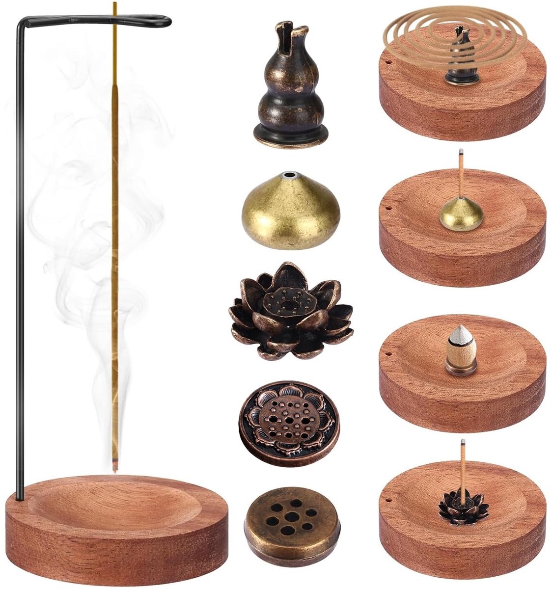 Solidchoice - 7-in-1 Houten Wierookhouder met Aslade voor Meditatie en Decoratie