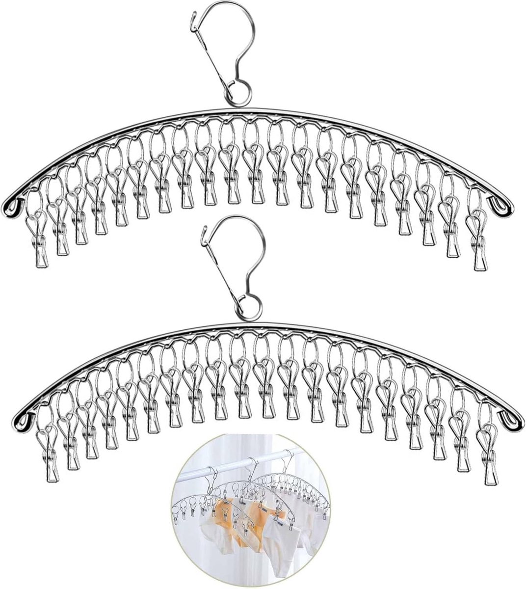 Solidchoice - Vouwbare RVS Waslijn met 40 Clips