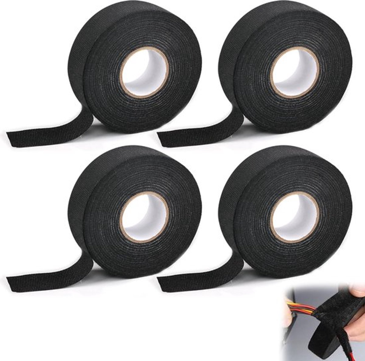 Pack van 4 Zwarte Isolatietape - Duurzame Stoffen Tape voor Elektrische Kabels