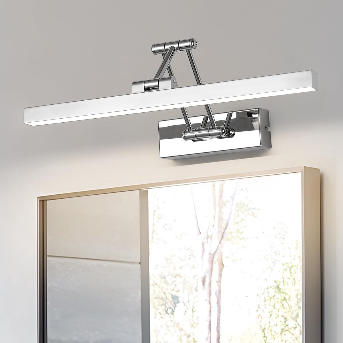 Riserva LED Wandlamp/spiegellamp modern langwerpig verchroomd, verstelbaar 40cm, 9W neutraal wit 4500K Ra80, ijzer, voor badkamer, slaapkamer, keuken