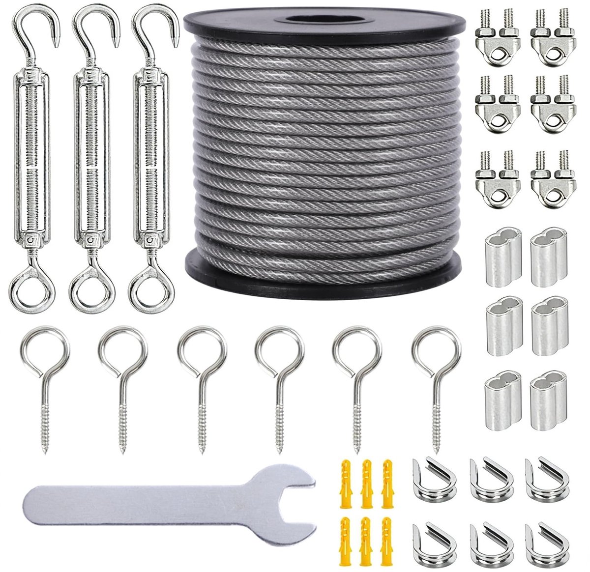Solidchoice - 20m RVS Kabel met M5 Spansysteem en Oogjes