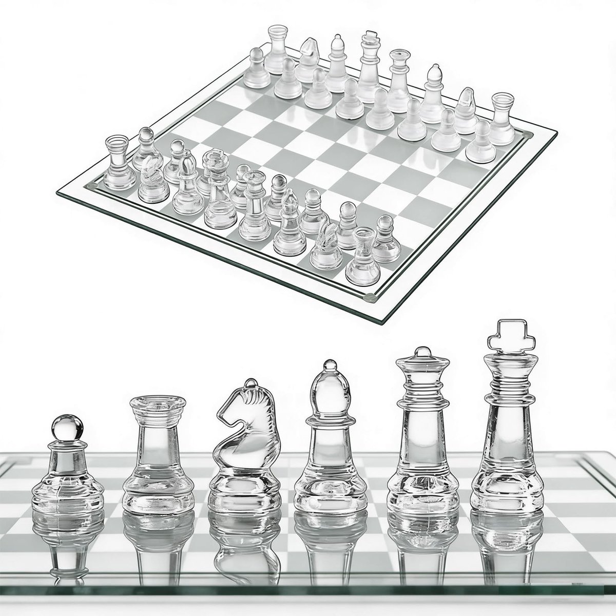 Solidchoice - Elegante Glazen Schaakspel 25 cm voor Thuis en Reizen