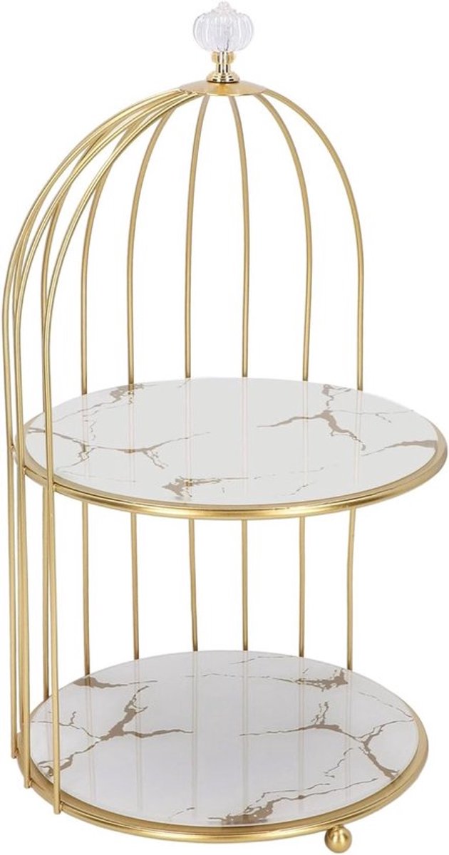 Kaptafel met gouden frame en dubbele laag - Ruimtebesparende opbergplank voor badkamer en decoratie met glazen materialen