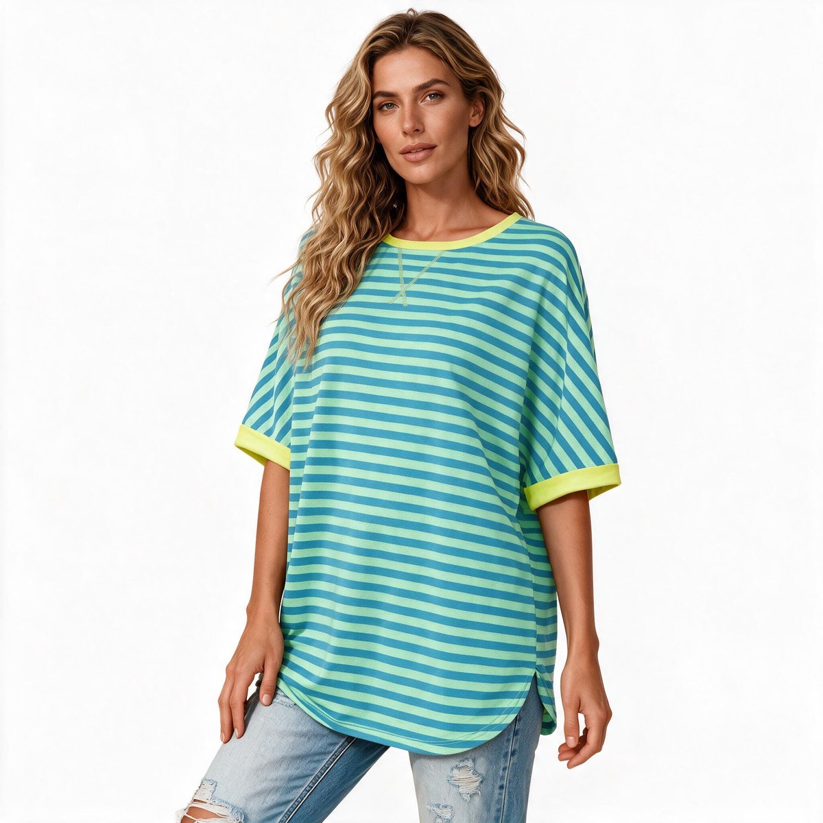 Imily Bela Dames Oversized Gestreept T-shirt met Contrasterende Bies