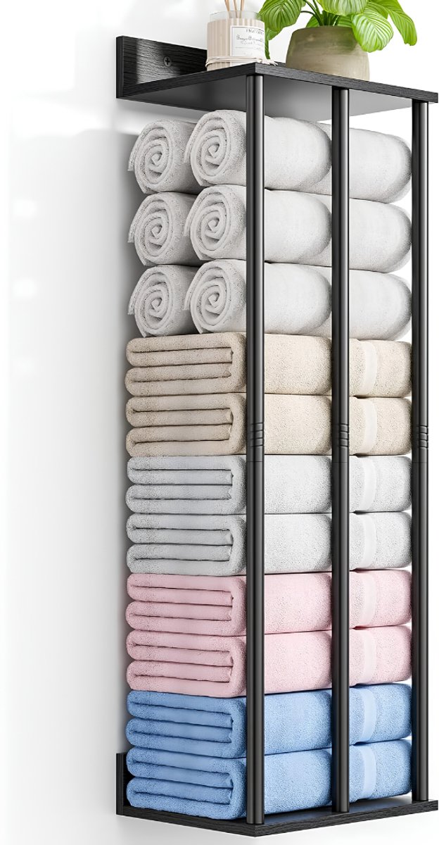 Lìon® Handdoekrek - Handdoekhouder - Handdoekrek Badkamer - Zwart - 30cm x 23cm x 87cm
