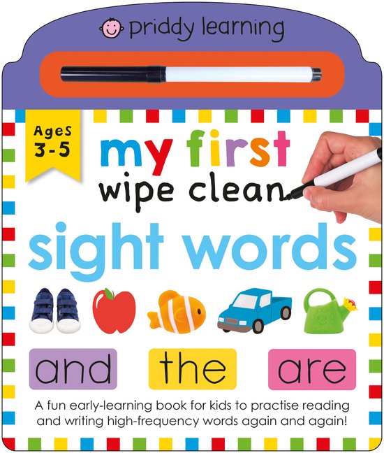 Mijn Eerste Schoonveegbare Woorden: Boek voor kinderen van 3-5 met schoenen, appel, vis, auto en gieter. Leert de woorden 'and', 'the', 'are'.