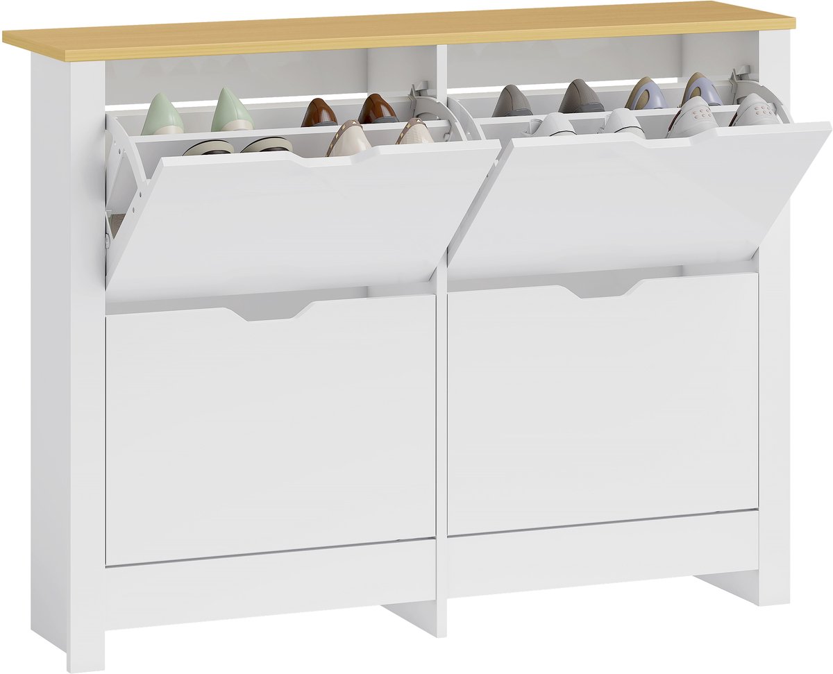 HOMCOM Klapvakken Schoenenkast-Spaanplaat-105L x 26B x 80H cm-Wit
