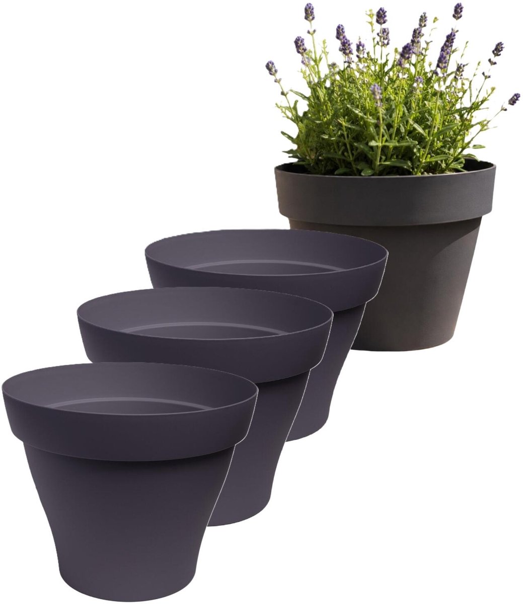 EDA Romeo Bloempot / plantenpot - 4x - kunststof - antraciet - D17 x H13 cm - binnen en buiten
