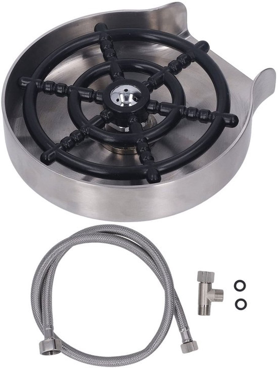 Bekerwasmachine Hogedruk Vijf-gaats Mondstuk - Roestvrij Stalen Bekerring - Slang 80cm - Driewegklep - Antislip Rubberen Ringen - Gemakkelijk Vlekken Verwijderen - Glazenspoeler