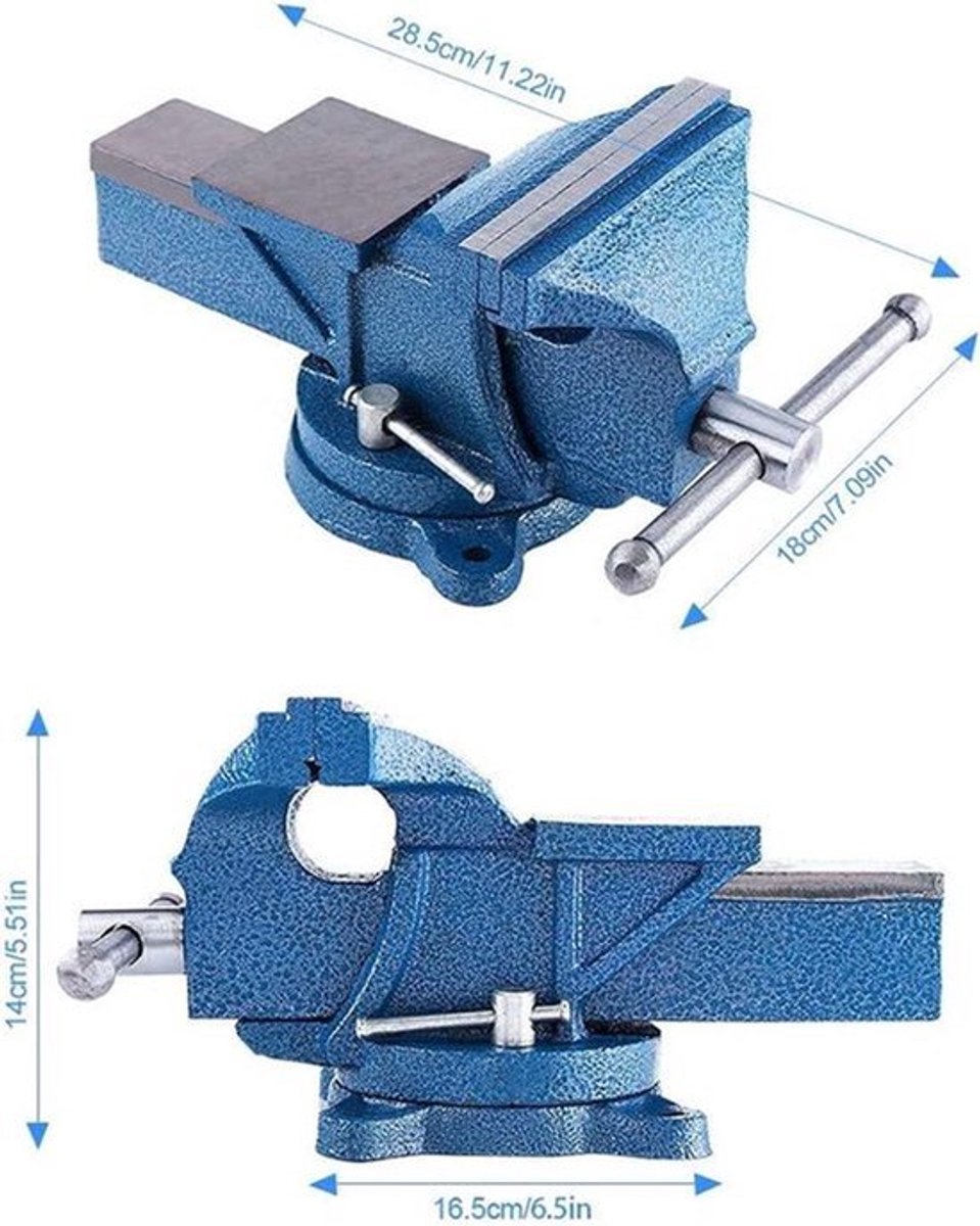 Zware blauwe gietijzeren bankschroef met draagbare freesklem en elektrisch beklede metaalbewerkingsschroef, inclusief klein aambeeld van 5 inch voor precisiewerk