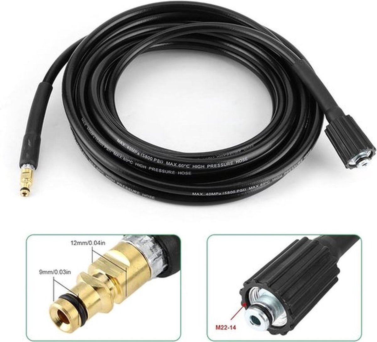 Hoogwaardige Hogedrukreiniger Slang - Auto Reiniging Accessoire - Flexibele Hogedrukpijp - Zwart - Water Spuitlans - Voor Diverse Modellen - Rubber - Geschikt voor Intensief Gebruik.