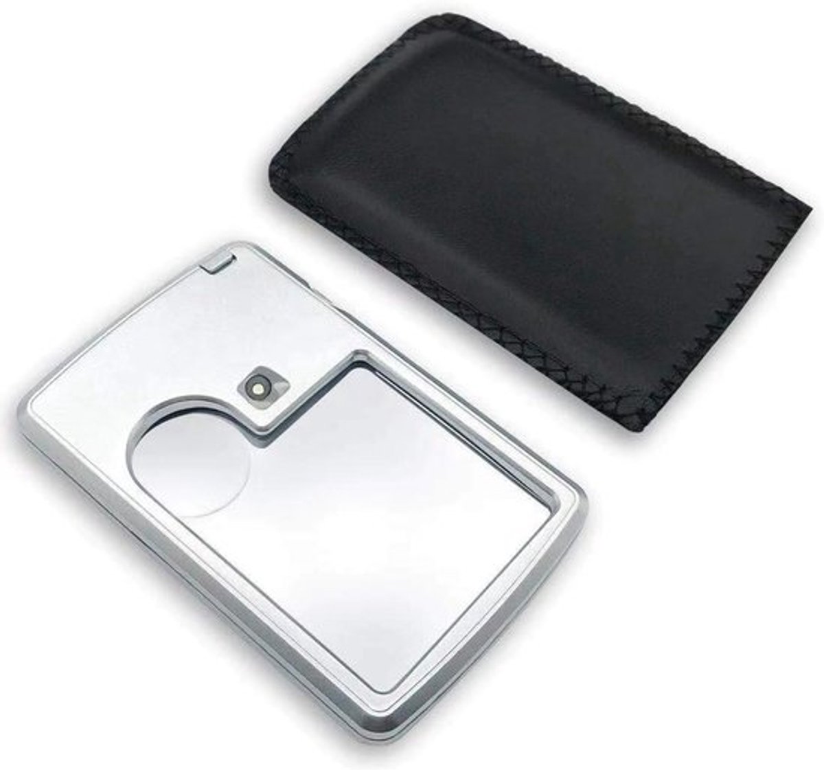 Creditcard Vergrootglas met LED Licht - Pocket Vergrootglas 3X 6X Lens en Leren Etui voor Draagbaar Gebruik
